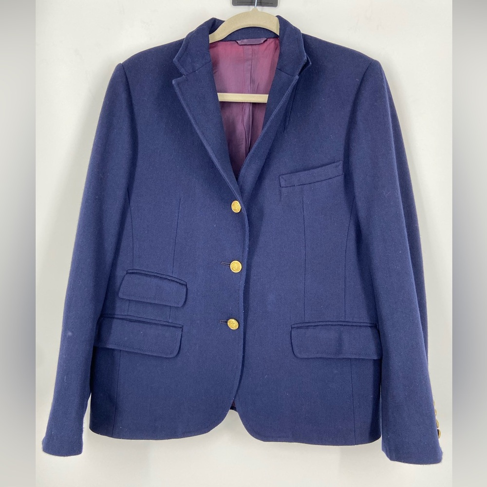 Point of View Women’s 3 button Wool Blazer, Navy,‎ Vintage, short waist,Size 12